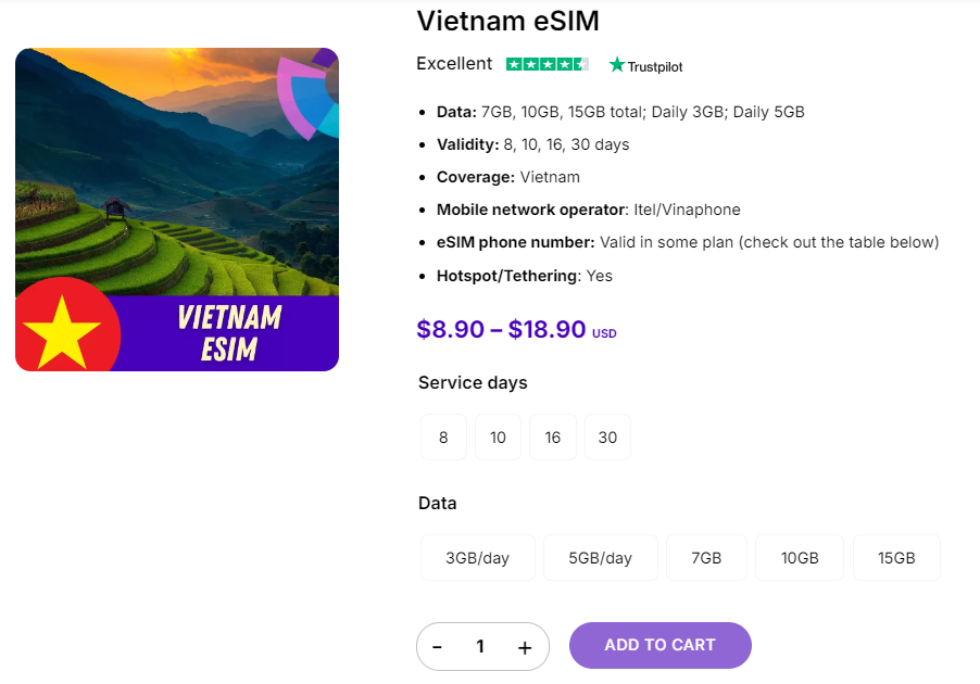 Vietnam eSIM by Gigago